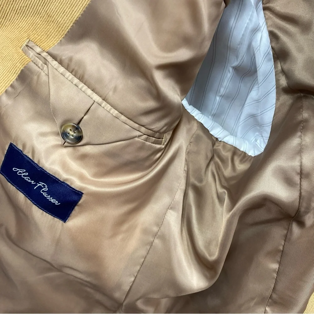 Alan Flusser Men’s 44L Tan Corduroy 100% Cotton Blazer RN 90704 Jacket Suit